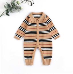 Baby Designer Clothes Fashion Boy Stripe Lapel Romper Infant Lapel Long Sleeve Jumpsuits Newborn Kids Knitting Sweater Onesie S7205381461