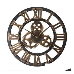 Wall Clocks Large Retro Industrial Style Clock Wood Home Watch Decorative For Living Room Office Bar Art Decor 220909 Drop Delivery Dhjgs