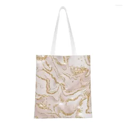 Shopping Bags Recycling Gold Marble Pattern Bag Women Canvas Shoulder Tote Portable Geometric Print Groceries Shopper