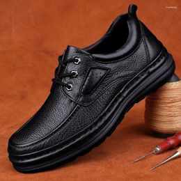 Casual Shoes Men Genuine Leather Lace Up Work Cow Man Handmade Sewing Outdoor Round Toe Oxfords