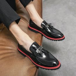 Dress Shoes Man Tassel Loafers 38-48 Slip-On Wedding Leather Solid Colour Party Black Red Fashion Round Toe Daily Casual