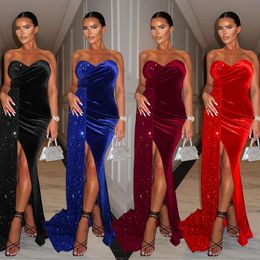 Fashion Womens Wear Sexy Dresses Sequin Swing Stitching Chest Wrapped Dress