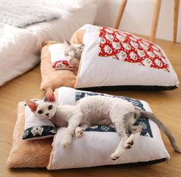 Pet Cats Sleeping Bag Soft Indoor Pet Bed Sofa 2 in 1 Pet Nest Warm Cozy Covered Bed Snuggle Sack for Cats Puppy LJ2012256653756