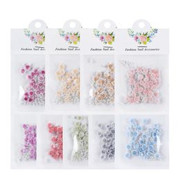 9Bag/Set 3D Pink Rose Rhinestone Nail Art Charms Mixed Simulation Flower Gemstone Beads Valentines Nail Decoration Accessories 240301