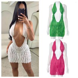 Casual Dresses Uneven Wavy Halter Short Dress Women Sexy Deep V-neck Backless Skinny Female Midnight Party Clubwear Vestido Clothing