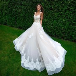 High Quality Champagne And Ivory Sheer Top Wedding Dresses Floor Length A-Line Applique Bridal Gown Vestido Noiva Robe De Mariage 328 328