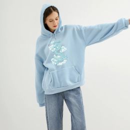 Sweatshirts Fashion Korean Winter Long Sleeves Hoodies Dragon Harajuku Printed Light Blue Pullover Oversized Hooded Womens Hoody Sweatshirts