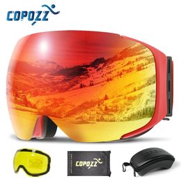 COPOZZ Magnetic Ski Goggles with Quick-Change Lens and Case Set 100% UV400 Protection Anti-fog Snowboard Goggles for Men Women 240223
