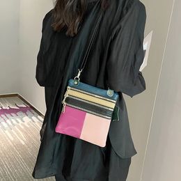 100% Genuine Leather Women Shoulder Bag Multi Zipper Soft Cowhide Girls Mobile Phone Wallet Bag Color Stitching Color Random 240304
