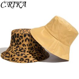 Wide Brim Hats Bucket Hats 2024 Two Side Leopard Bucket Hat For Women Reversible Panama Travel Sun Hat Summer Ladies Beach Sun Protection Fisherman Hats L240305