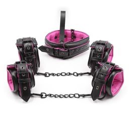 Ankle Cuffs Wrist Cuffs Neck Collar with Leash Bondage Gear Kit Soft Sponge Leather BDSM Accessory Elegant Black Pink Colour Adjust7731197