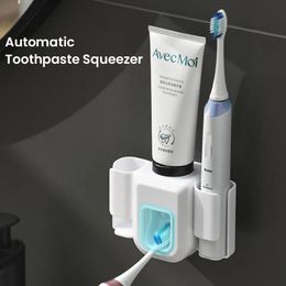 Toothpaste Dispenser Squeezer Electric Toothbrush Holder Double Hole Wall Organiser Bathroom Accessories 240228