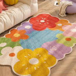 Bedroom Home Carpet Large Area Colourful Living Room Flower Thickened Decoration Rug Non-slip Coffee Table Mat 240306