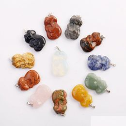 Pendant Necklaces Wholesale Charms Natural Stone Hand-Carved Animal Carving Fox Bead Pendants For Jewellery Necklace Pendant Shi Drop De Dhbgy