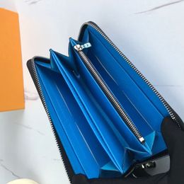 Top Quality New Colours Old Flower Letter with blue leather orange genuine Leather Zippy Around Wallet Men's Business Bag Hand311D