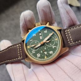 41mm real bronze case automatic 7750 chronograph pilot men watch sapphire crystal waterproof wristwatch genuine Leather Strap date287M