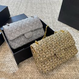Wool Bag Designer Womens Shoulder Bag 26cm Tweed Sequin Diamond Double Clamshell Hardware Metal Buckle Luxury Tote Matelasse Chain Crossbody Bag Makeup Bags Purse