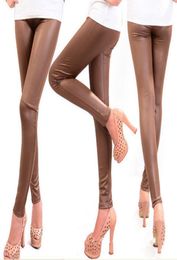 Womens PU Leather Pants High Elastic Waist Leggings Not Crack Slim Leather Leggings Fleece Trousers Women Fashion9734455