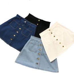 Jeans New Spring Summer Trf Womens A Line Jeans Short Denim Mini Skirt Button Off Double Pockets Haruku Sexy Y2k Falda Skirts