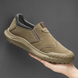 Mens Slip Resistatnt Work Sneaker Casual Loafers Leather Slip-on Walking Shoes for Men 240228