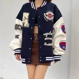 Americano lettera retrò ricamo floccato Y2K street hip-hop giacca uniforme da baseball femminile stile college coppia outfit 240223