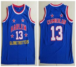 Mens 13 Wilt Chamberlain Harlem Globetrotters Basketball Jerseys Vintage Blue Stitched Shirts SXXL6026951