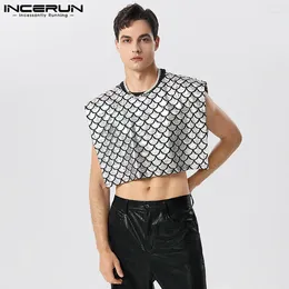 Men's Tank Tops INCERUN 2024 American Style Men Fashion Cropped Flash Scales Design Waistcoat Casual Party Shows Sleeveless Vests S-5XL