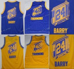 Vintage Rick 24 Barry Jersey Team Colour Blue Yellow 42 Nate Thurmond Shirt Uniform For Sport Fans Stitched2424772