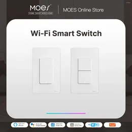 Smart Home Control MOES Tuya Wi-Fi Light Switch US Single Pole Push Button Wall Work With Alexa Google Neutral Wire Required