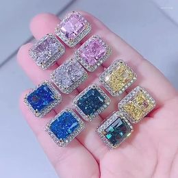 Stud Earrings S925 Silver Female 8 10 Radiant Cut Trend Fashion Jewelry 5A Zircon Factory Direct Sales