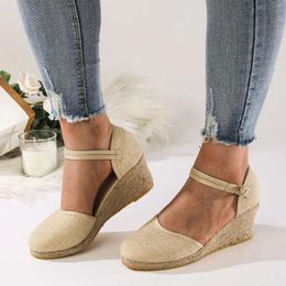 Sandals Ladies Shoes Fashion Thick Sole Wedge Linen Casual Breathable Buckle Strap Women Size 9 Suede