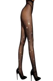 Rhinestone Fishnet Stockings Sexy Fishnet Tights Sparkle Glitter Pantyhose High Waist Mesh Stockings for Women black white grey br8931561