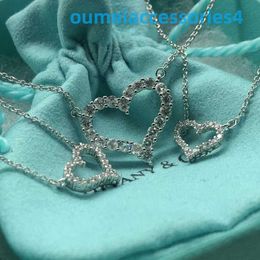 2024 Jewellery Designer Brand Pendant Necklaces S925 Sterling Silver Light Love Inlaid with Diamond Female Heart-shaped White Gold Heart Pendant Clavicle Chain Gift