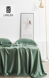 Sheets Sets Lanlika Green Adult 100 Silk 25 Momme Natural Fabric Luxury Bed Linen Healthy Double Flat Sheet Case Euro Home Deco4886980