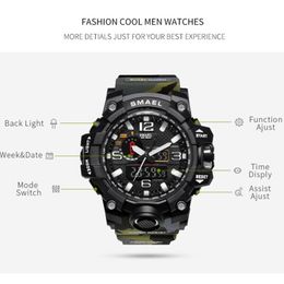 SMAEL Brand Men Dual Time Camouflage Military Digital Watch LED Wristwatch 50M Waterproof 1545BMen Clock Sport Watches2748