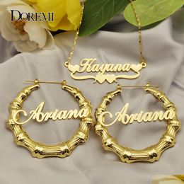 Hoop Huggie Hie Doremi One Name Earrings And Necklace Set Tile Chain Round Bamboo Custom Letter Personalised Gift Drop Delivery Jewelr Otpai