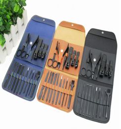 16 pcs Nail Clipper Set Manicure Set fingernail clippers kit Sharp Black Stainless Steel Pedicure with PU Leather Case for fingern8265376