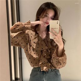 Women's Blouses Autumn 2024 Japanese Style Casual Camisas Mujer Long Sleeve Shirt Women Tops Ruffles Polka Dots Elegant Chiffon