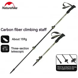 Trekking Poles Naturehike Portable Ultralight 3K Carbon Fibre Climbing Stick Outdoor Camping Mountaineering Retractable Rod Eva Handle