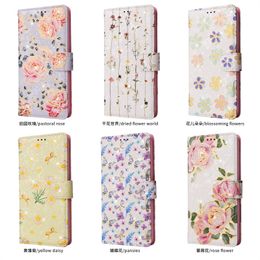 Wallet Anti Drop Luxury Golden Magnetic Flip Leather Cover For iPhone 15 Plus 14 Pro Max 13 Mini 12 11 X XS XR XSMax Card Case Colored Flower Backed Cases 1PC