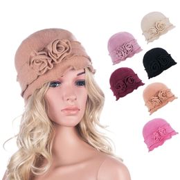 Womens Gatsby 1920s Flapper Girl Winter Warm Wool Cap Beret Beanie Crochet Bucket Floral Hat A2852268