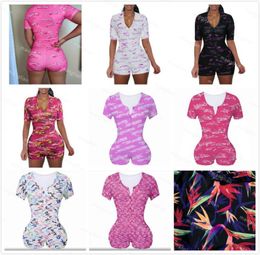 women one piece jumpsuits rompers onesies plus size women clothing vneck skinny print short sleeve tight bodysuit8064556