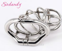 SODANDY Male Devices Bondage Penis Rings Cock Lock Stainless Steel Belt Metal Skew Cock Cage Sex Toys For Men Stealth Lock6191496