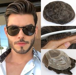 Natural Human Hair Mens Toupee French Lace Front Hair Replacement System Fine Mono Hairpieces Wigs for Men6336154