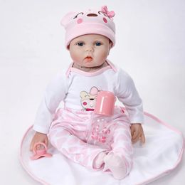 55CM FUll body Silicone waterproof Reborn doll Toddler Sleeping Accompany Realistic Lifelike Soft Princess Toy for Girls 240223