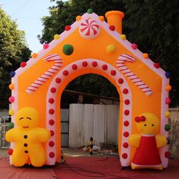wholesale 6mWx6mH (20x20ft) Clearance Illuminated Inflatable Christmas Candy House/ Lighting Xmas Decorative Archway For Advertising holiday decorations