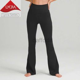 Active Pants Lycra fabric High Waist Flared Pants Thin Yoga Pants Naked Feel Women Elastic Workout Gym Running Sportwear 240308