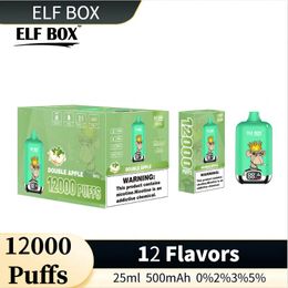 24hr shipping ELF BOX Original factory 12000 Puffs Disposable E Cigarettes 25ml 12 flavors 0.8 ohm Rechargeable 0% 2% 3% 5% V ape Box