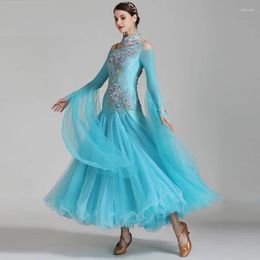 Stage Wear Waltz Ballroom Competition Dress Standard Dance Performance Costume Women High End Evening Gowns Ribbon Sleeves Rhinestones