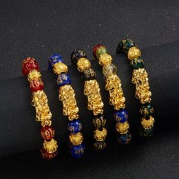 10Pcs Men Women Feng Shui Bracelet Luck Wealth Buddha Obsidian Stone Beads Bracelet Hombre Retro Pixiu Charm Bracelet Gifts2556